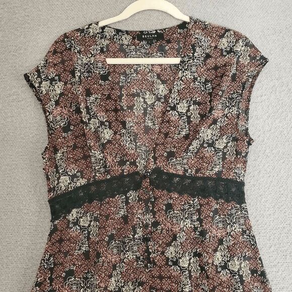 Beulah Style Women's Sheer Lace Details V Neck Floral Maxi Dress Large - Picture 3 of 6